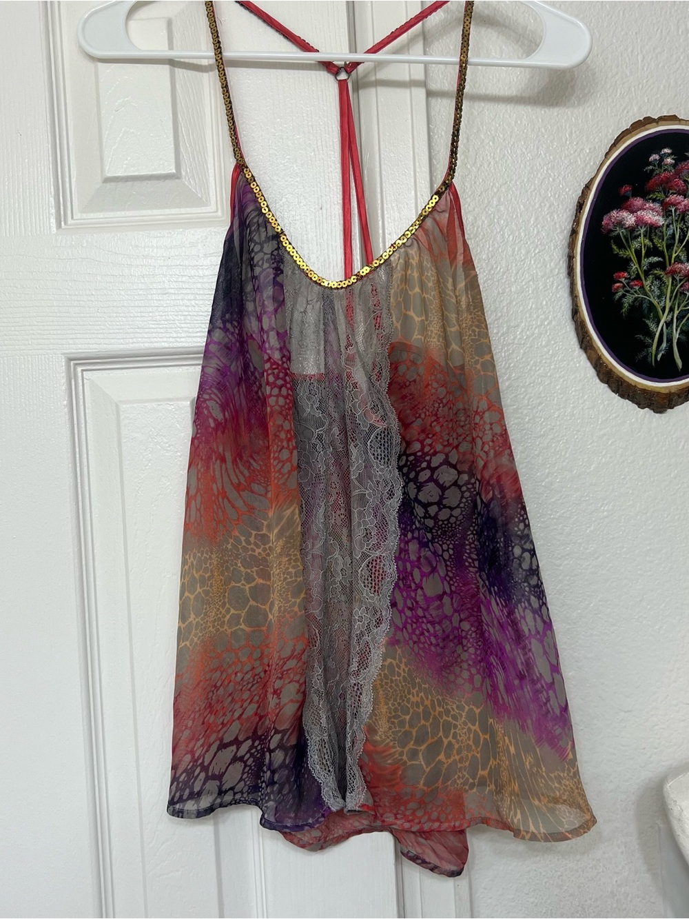 Free People orange purple gray boho butterfly leopard sheer flowy tank top fairy - Picture 3 of 7